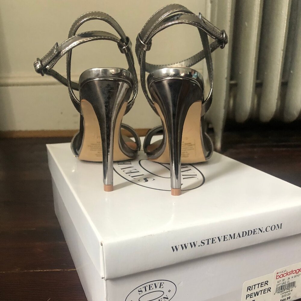 Steve Madden "Ritter" Pewter and Rhinestone Stiletto Sandals, Size 6.5, NWB - Picture 4 of 6
